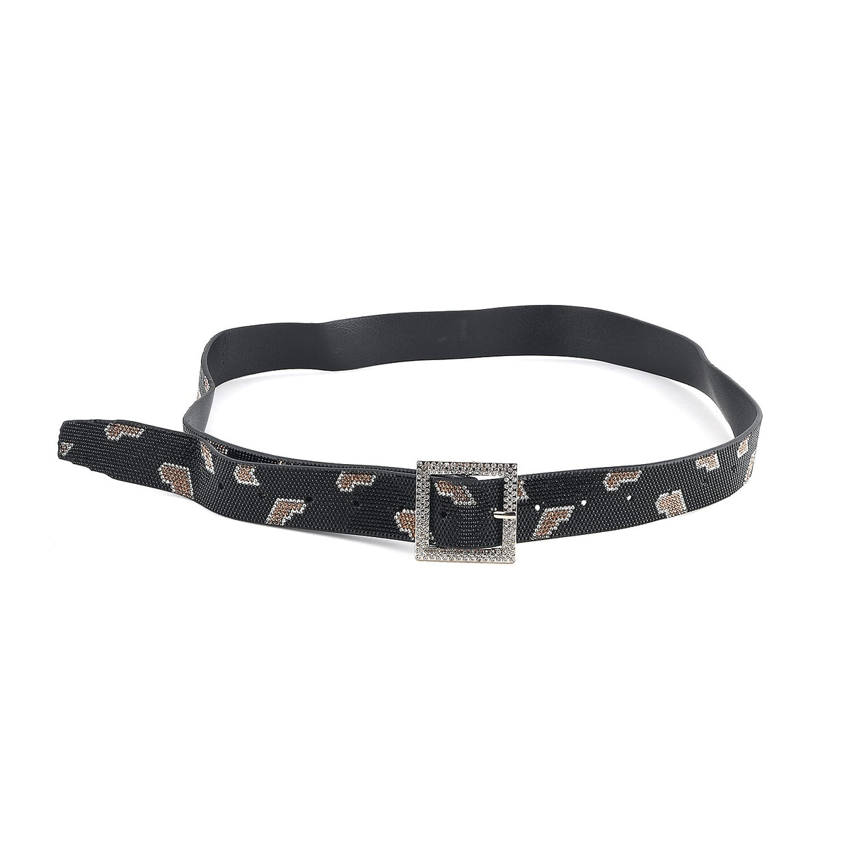 Livmore Black Handmade Crystal Faux Leather Belt with Metal Buckle (47.2 inches)