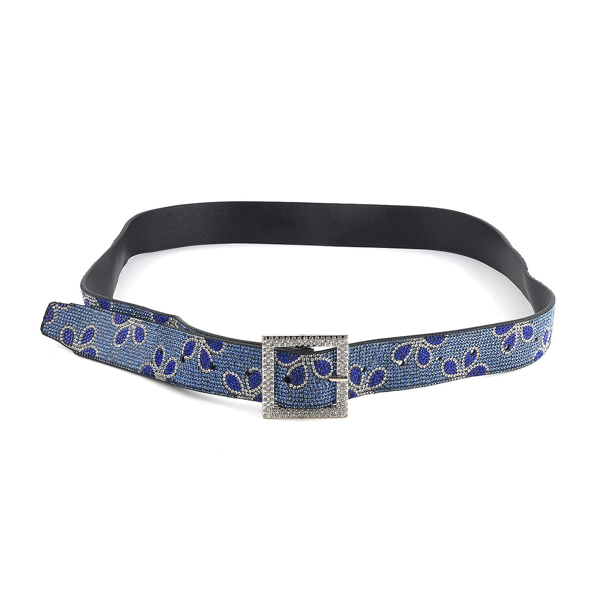 Livmore Black Handmade Crystal Faux Leather Belt with Metal Buckle (47.2 inches)