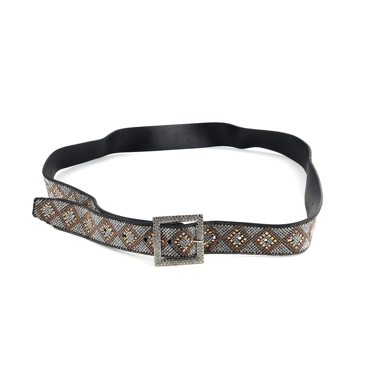 Livmore Black Handmade Crystal Faux Leather Belt with Metal Buckle (47.2 inches)
