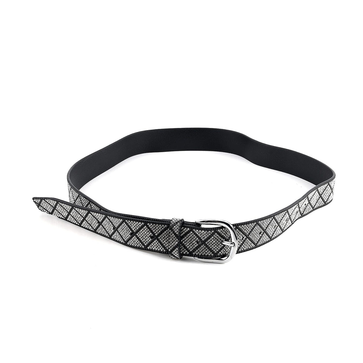 Livmore Black Handmade Crystal Faux Leather Belt with Metal Buckle (47.2 inches)