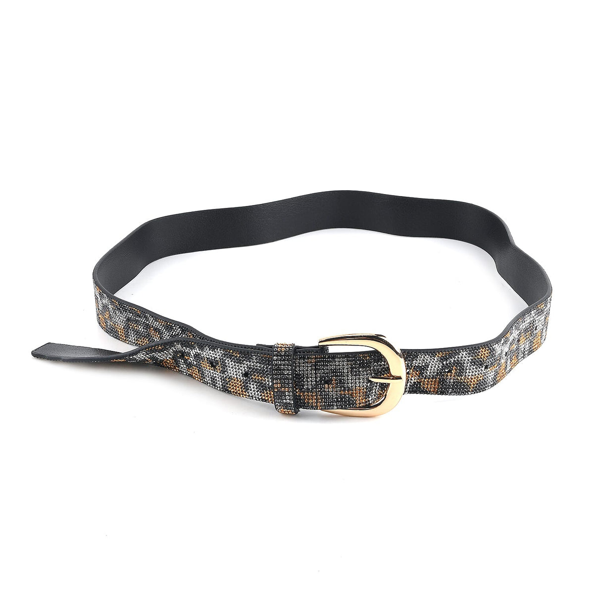 Livmore Black Handmade Crystal Faux Leather Belt with Metal Buckle (47.2 inches)