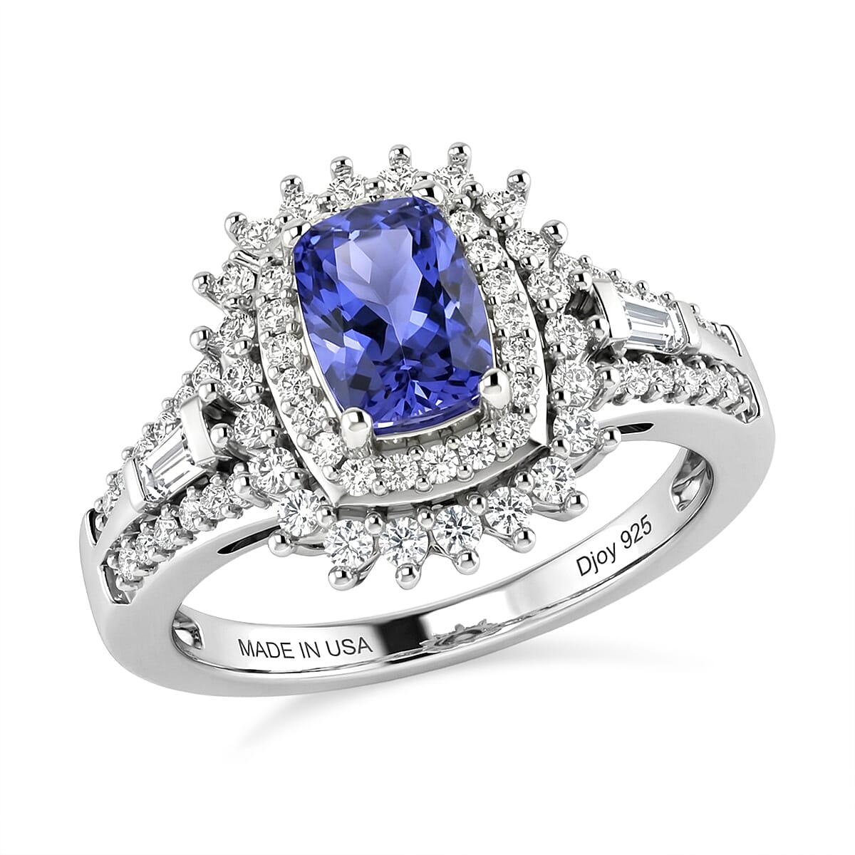 D'Joy Premium Tanzanite and Moissanite 1.50 ctw Ring in Rhodium Over Sterling Silver..