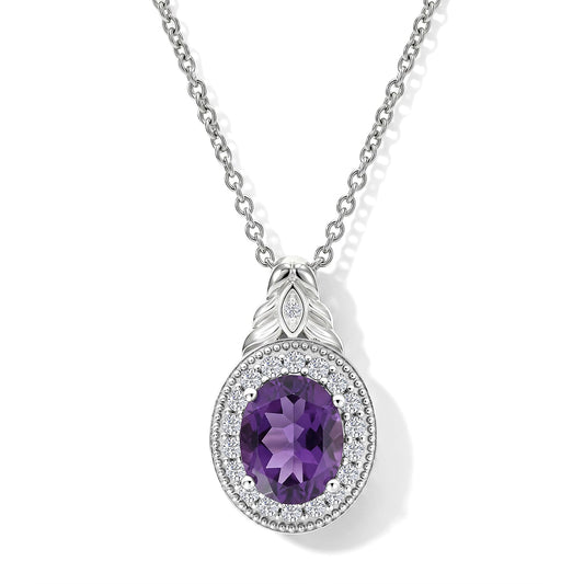 EverTrue African Amethyst, White Zircon Pendant in Platinum Bond with Stainless Steel Necklace (20 Inches) 3.00 ctw