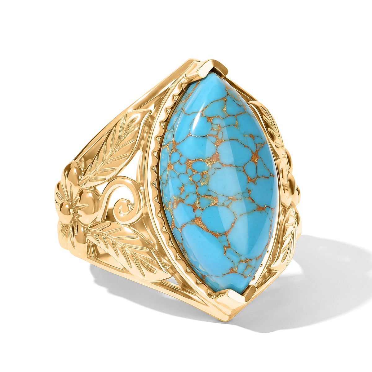 EverTrue Mojave Blue Turquoise 7.65 ctw Ring in 18K YG Plated (Size 10.0)