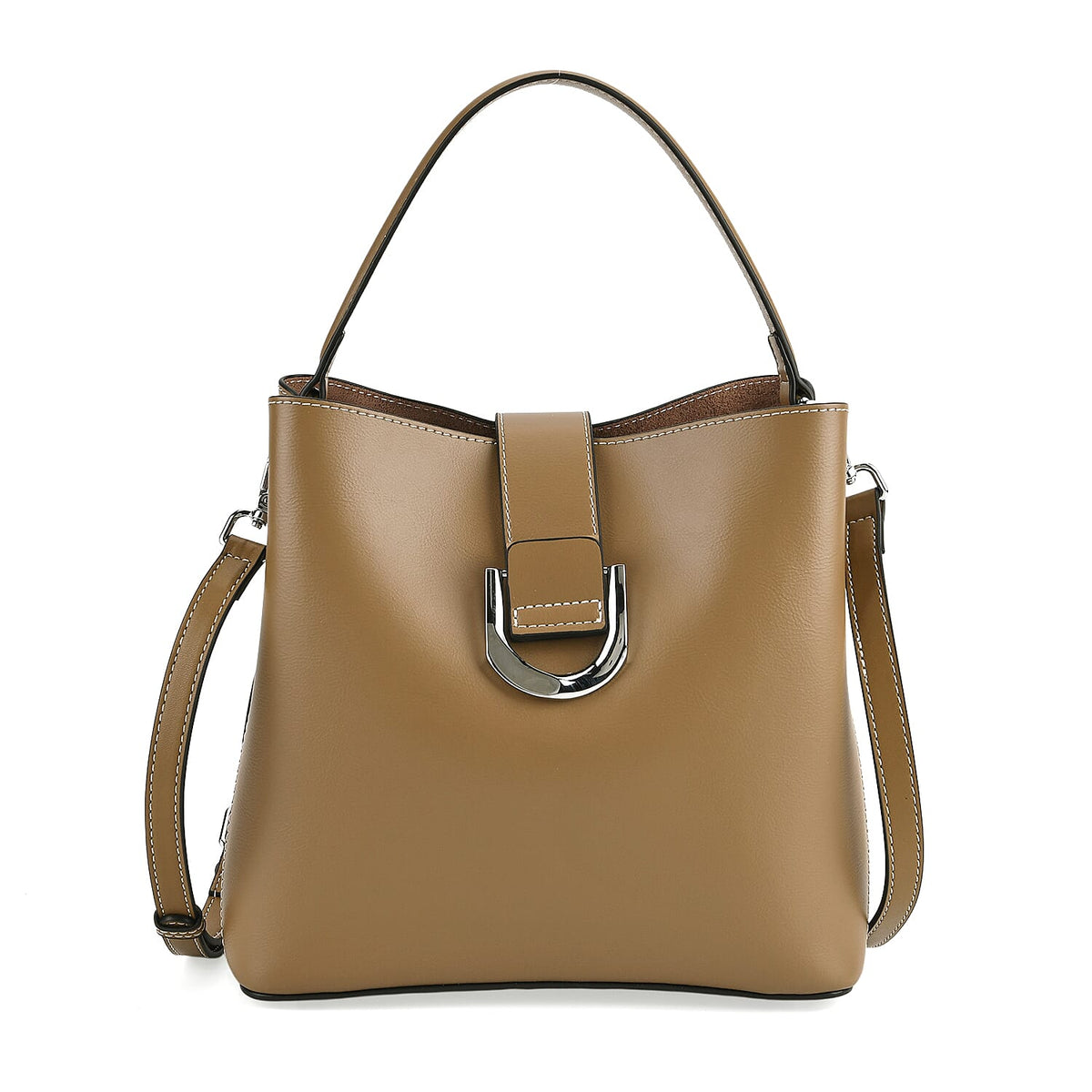 La Marey Green Genuine Leather Crossbody Bag with Long Strap