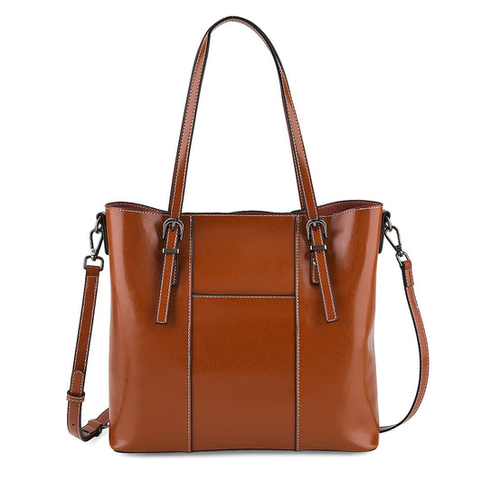 La Marey Brown Herringbone Pattern Genuine Leather Crossbody Bag with Long Strap