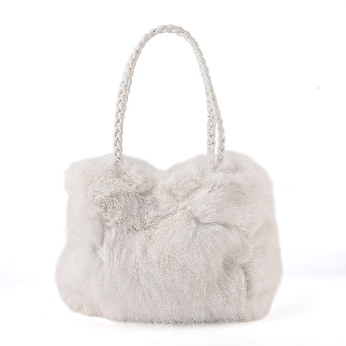 La Marey Red Solid Fur Tote Bag with Woven Handle (15"x12.6"x2")