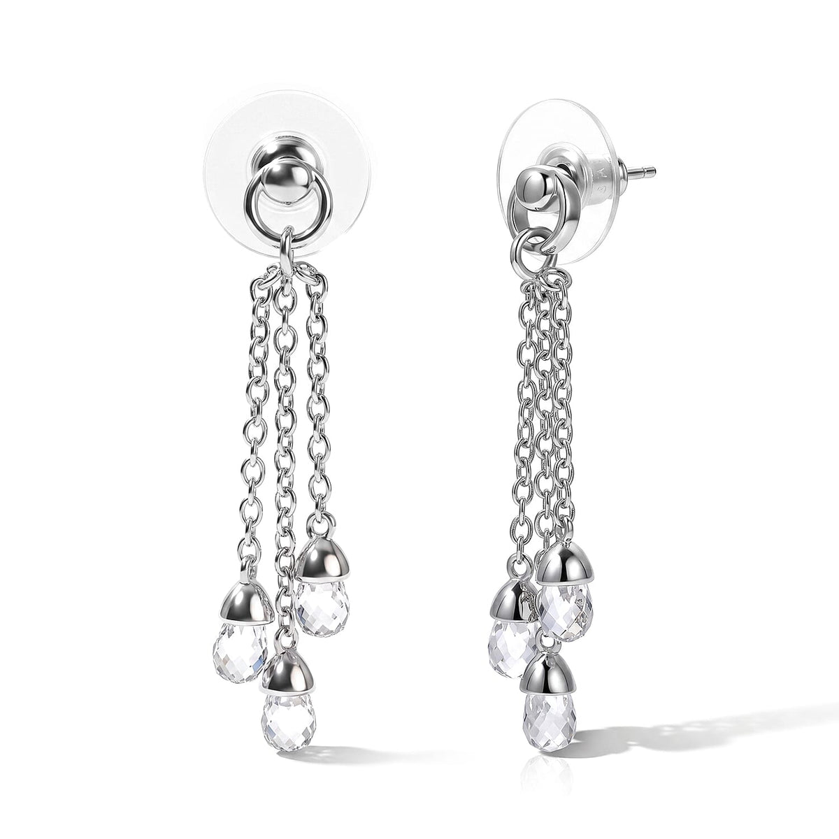 EverTrue Simulated Diamond Beaded Earringss in Platinum Bond