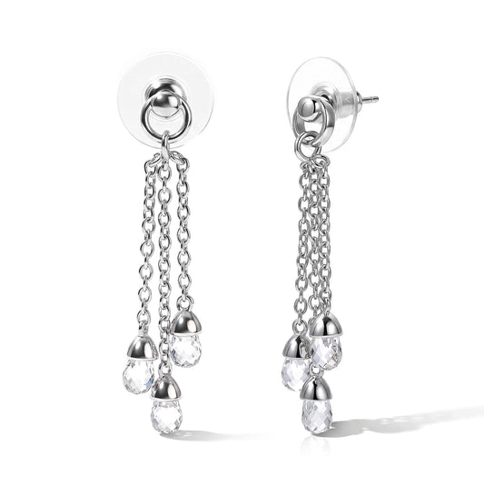 EverTrue Simulated Diamond Beaded Earringss in Platinum Bond