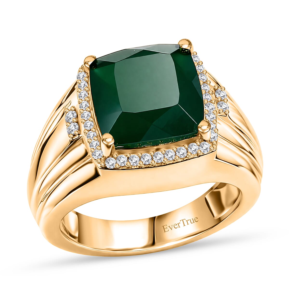 EverTrue Verde Onyx, White Zircon Ring in 18K YG Plated 8515973