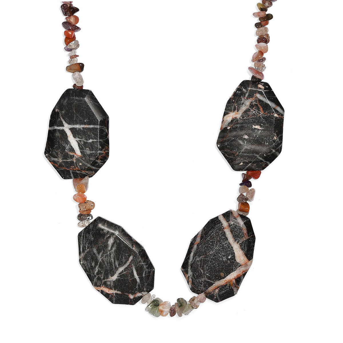 EverTrue Orange Matrix Jasper, Multi Rutilated Quartz Necklace (18 Inches) in Platinum Bond 510.00 ctw