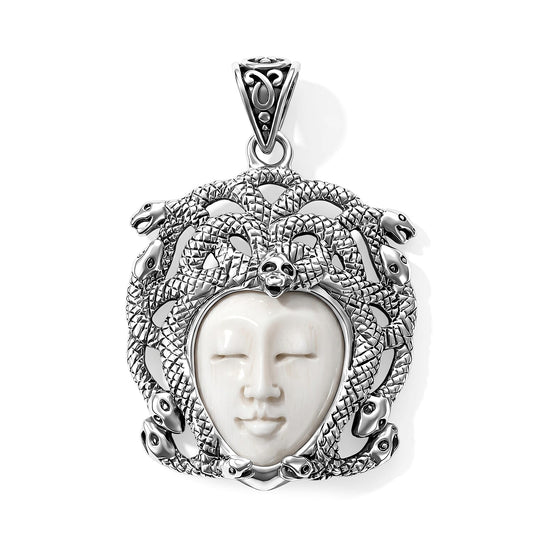 D''Joy Bali Goddess Carved Bone Pendant Without Chain in Sterling Silver