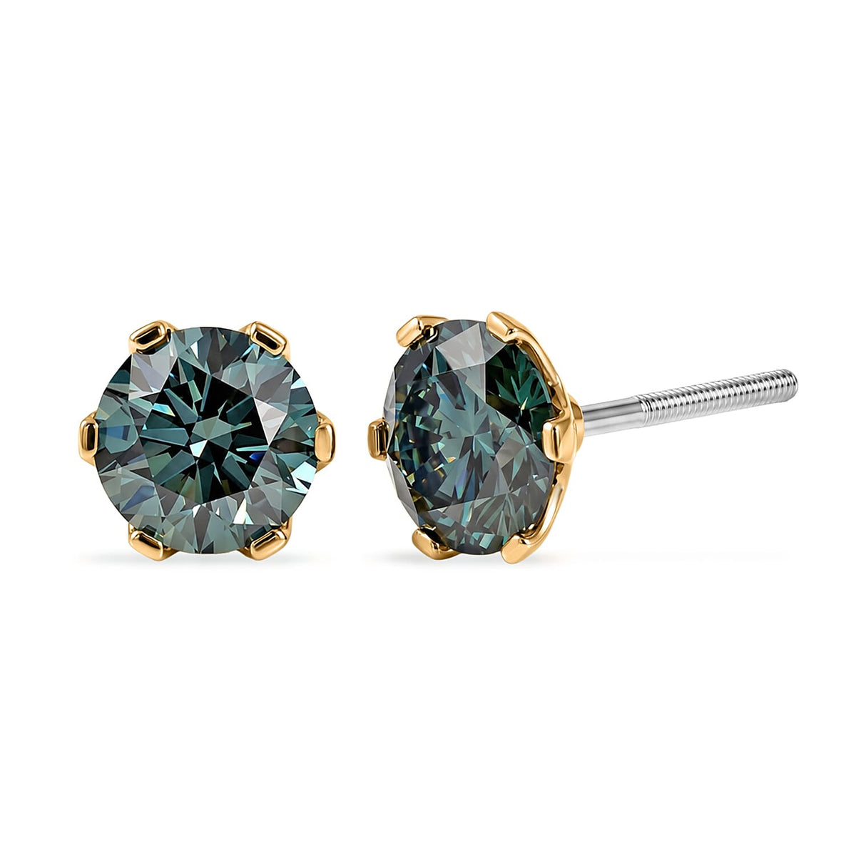 SGL Certified 10K Green Gold Luxuriant Lab Grown Green Diamond (IR) (VS) Solitaire Stud Earrings with White Gold Screw Back 2.00 ctw