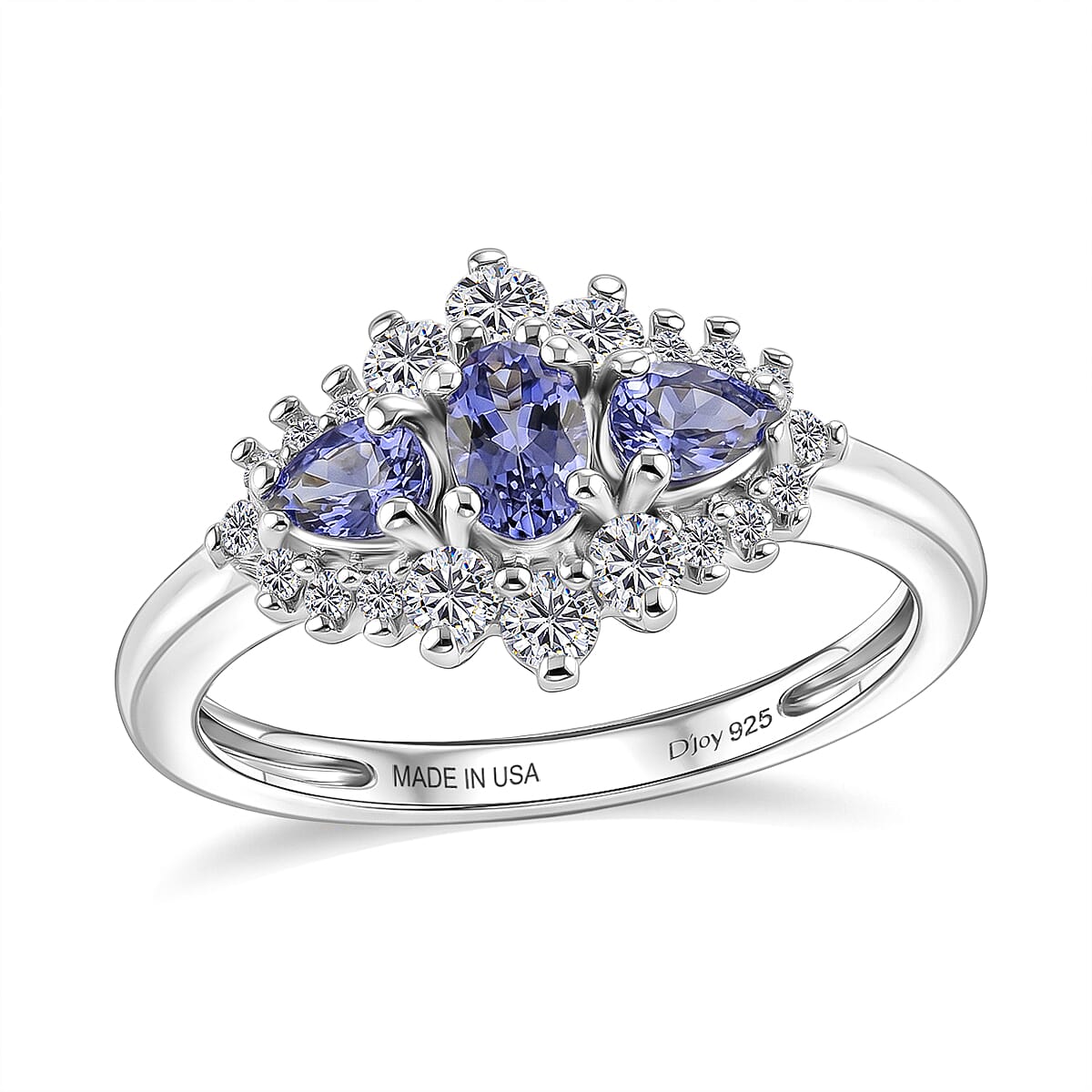 D''Joy Tanzanite, White Zircon Ring in Rhodium Over Sterling Silver (Size 6.0) 1.10 ctw
