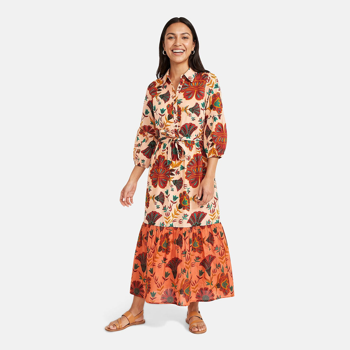 Nation America Multi Contrast Ruffle Maxi Dress -L