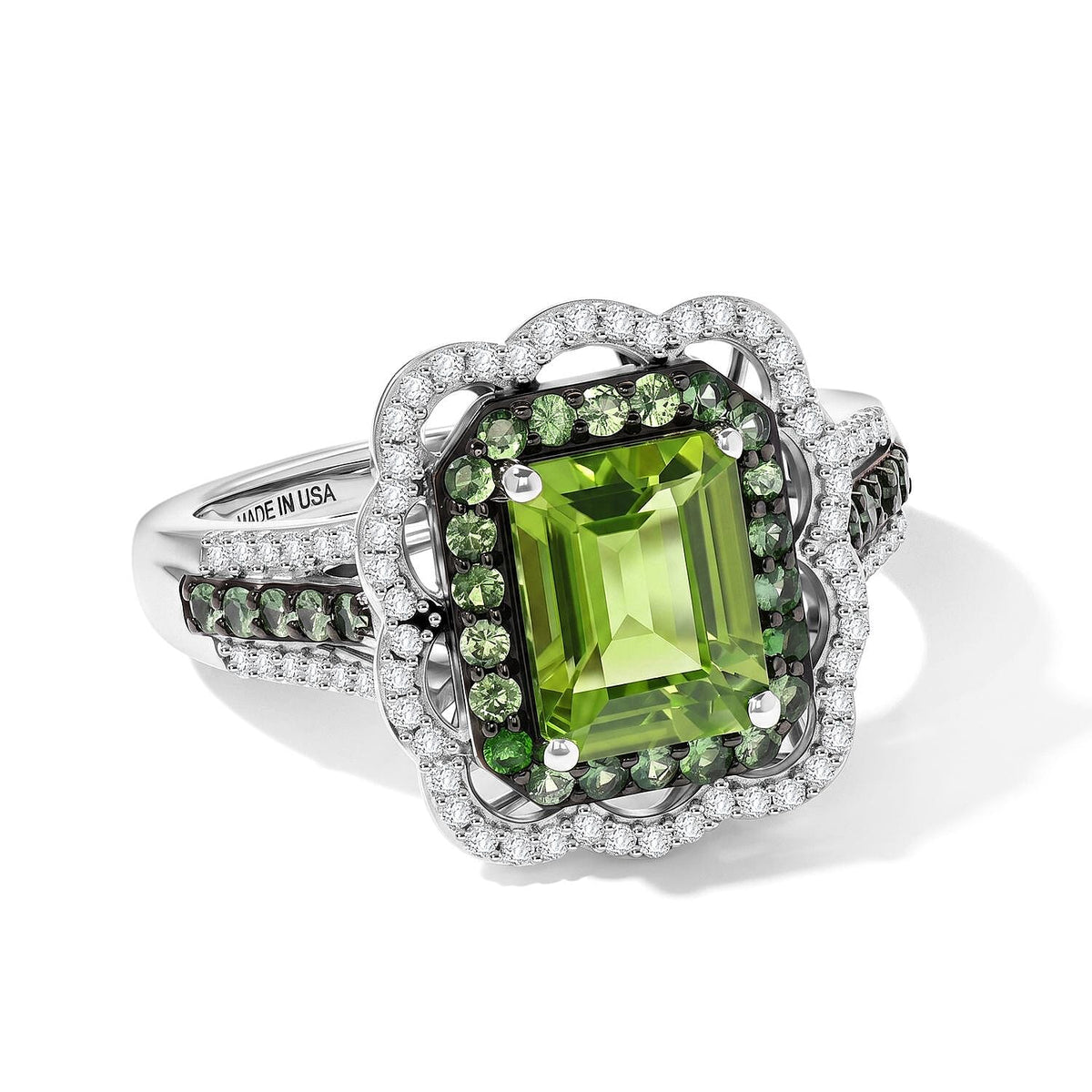 D''Joy Hebei Peridot, Multi Gemstone Ring in Rhodium Over Sterling Silver (Size 9.0) 3.65 ctw