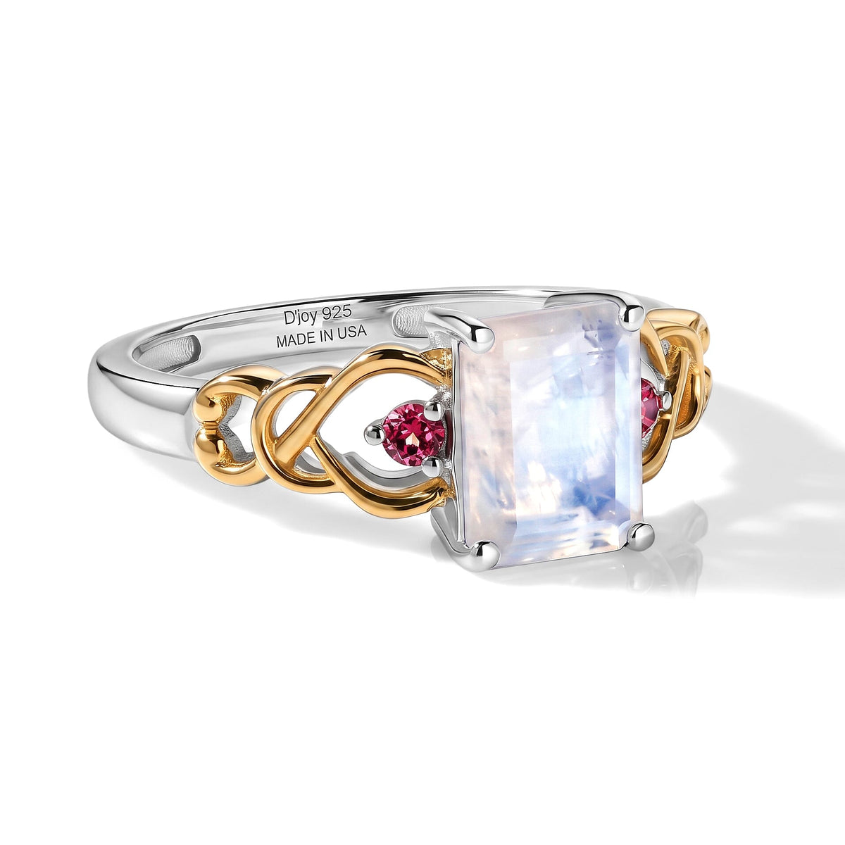 D''Joy Rainbow Moonstone, Orissa Rose Garnet Ring in 18K Vermeil YG and Rhodium Over Sterling Silver (Size 9.0) 2.00 ctw
