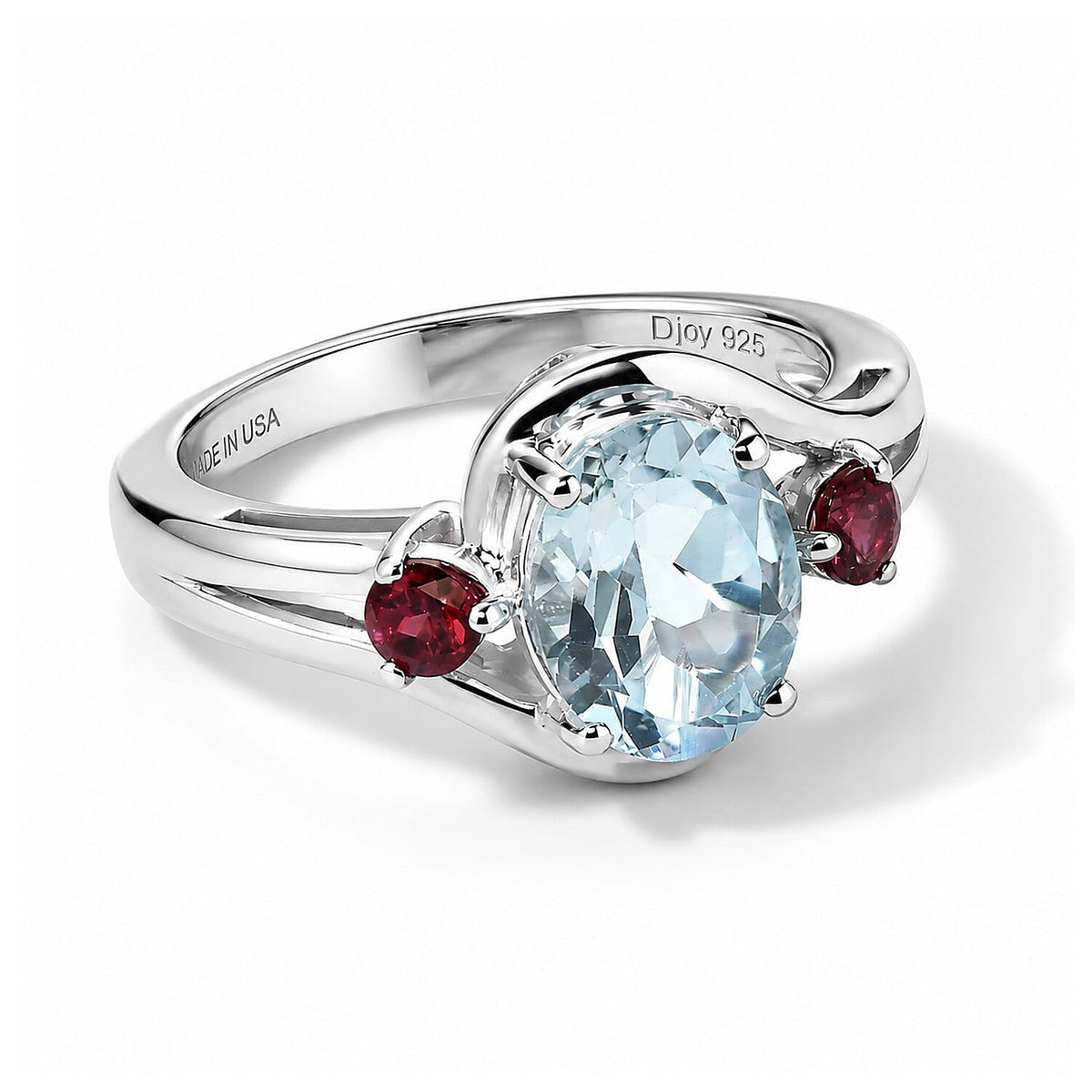 D''Joy Sky Blue Topaz and Orissa Rose Garnet 2.50 ctw Ring in Rhodium Over Sterling Silver (Size 6.0)
