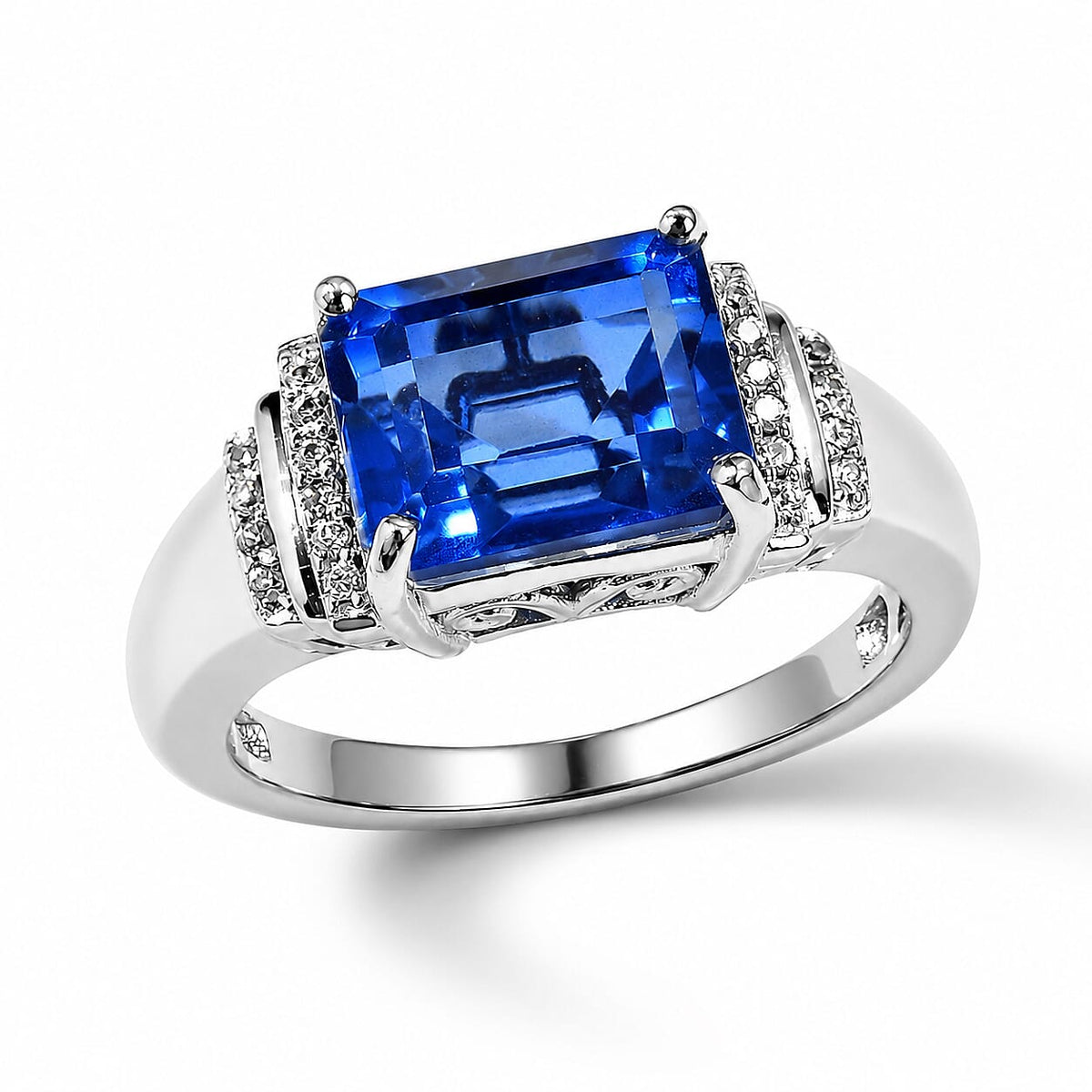 EverTrue Ceylon Color Quartz (Triplet) and White Zircon 5.60 ctw Ring in Platinum Bond (Size 6.0)