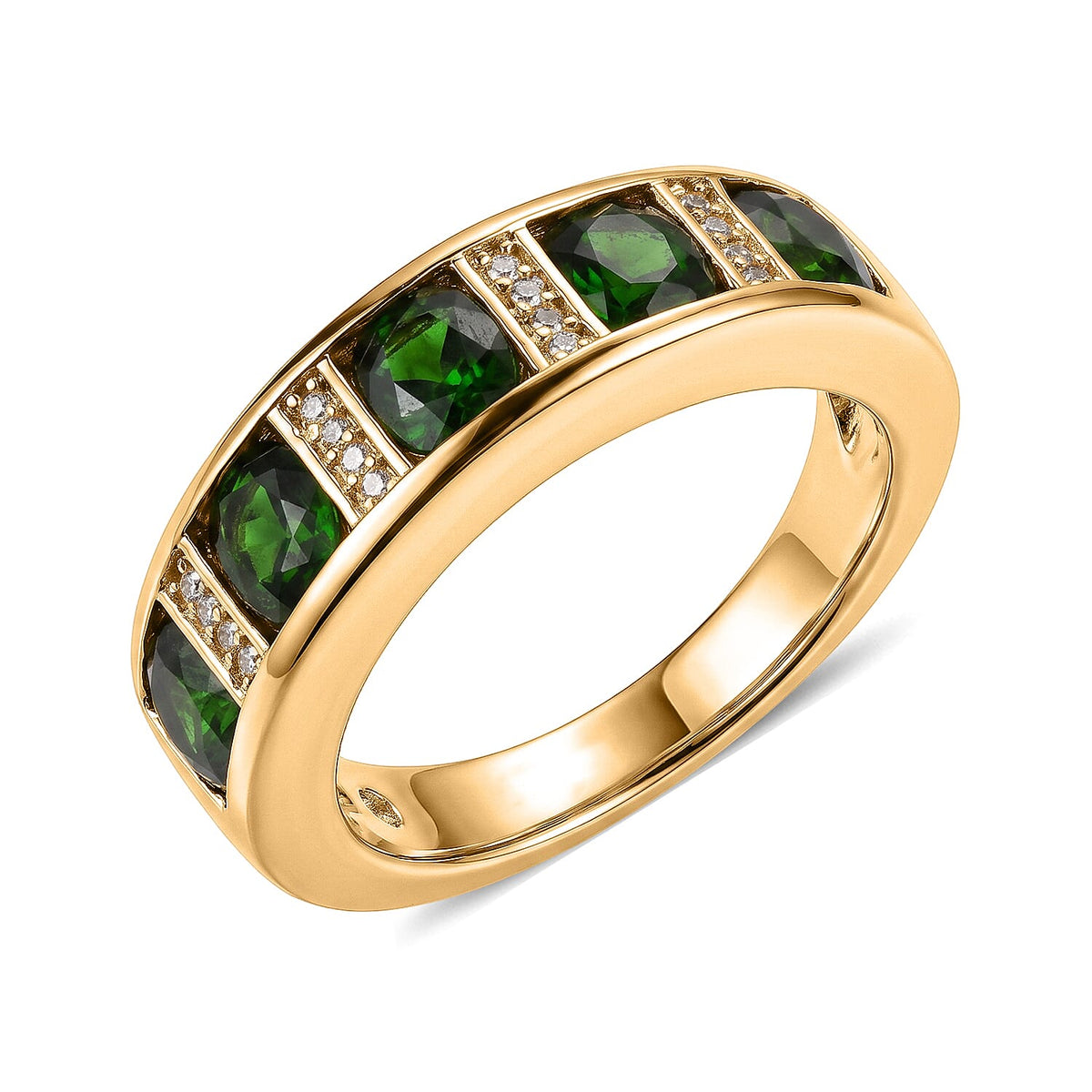 EverTrue Chrome Diopside, White Zircon Ring in 18K YG Plated (Size 6.0) 2.25 ctw