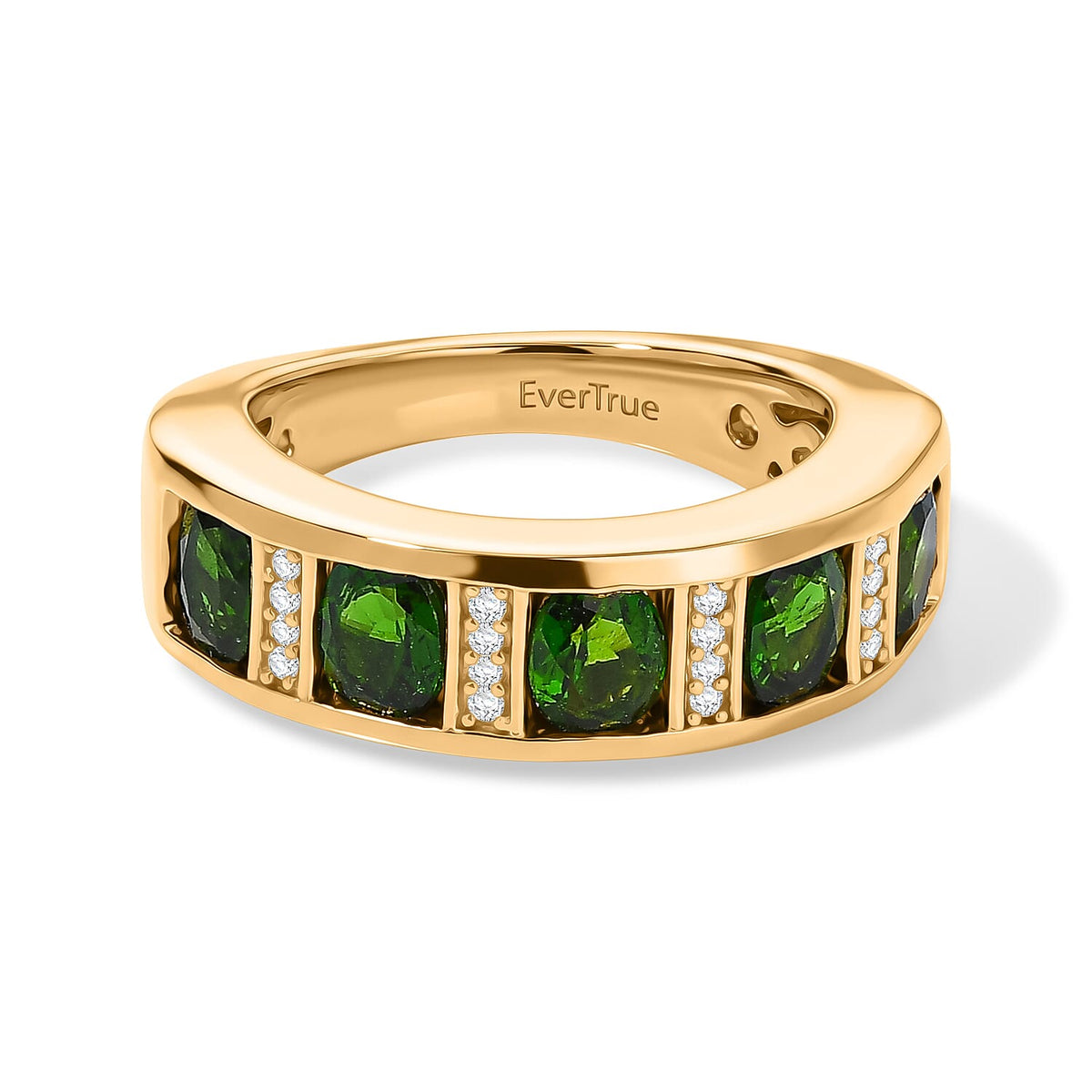 EverTrue Chrome Diopside, White Zircon Ring in 18K YG Plated (Size 6.0) 2.25 ctw