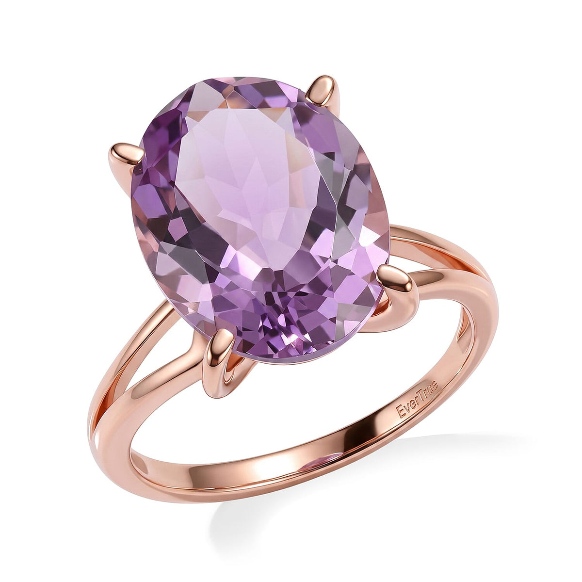 EverTrue Rose De France Amethyst Solitaire Ring in 18K YG Plated (Size 6.0) 9.25 ctw