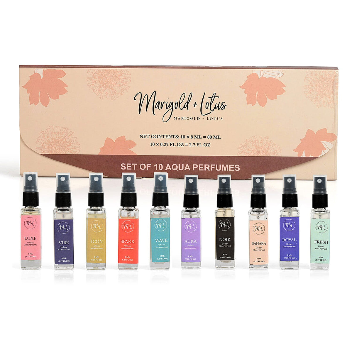 Marigold & Lotus Set of 10 Luxury Discovery Floral Perfumes for Women