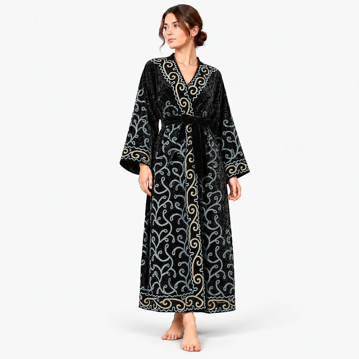 La Marey Red Signature Velvet Duster Robe - One Size Fits Most