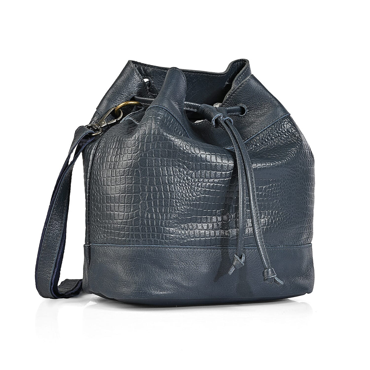 La Marey Black Genuine Leather Croco Embossed Crossbody Bag
