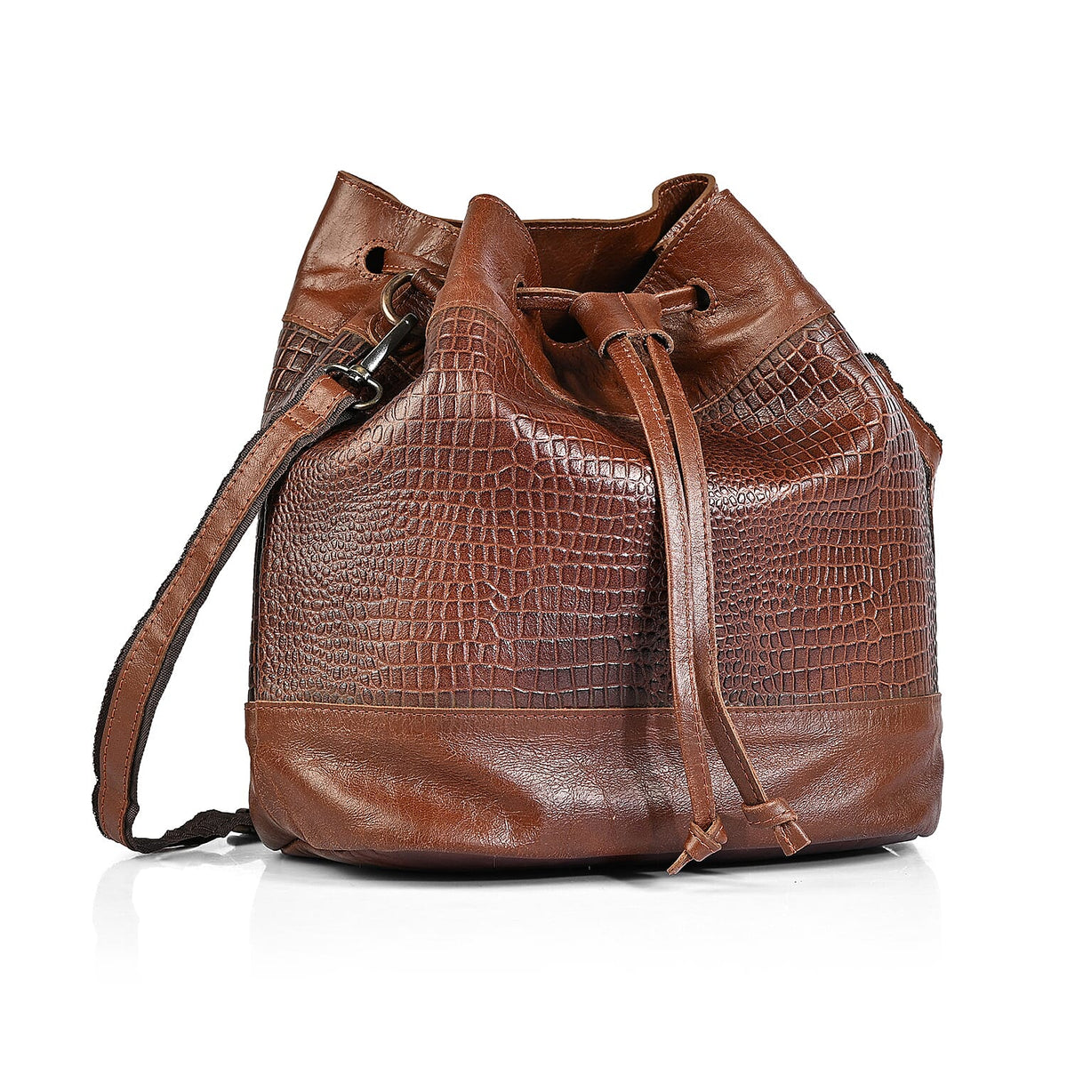 La Marey Black Genuine Leather Croco Embossed Crossbody Bag