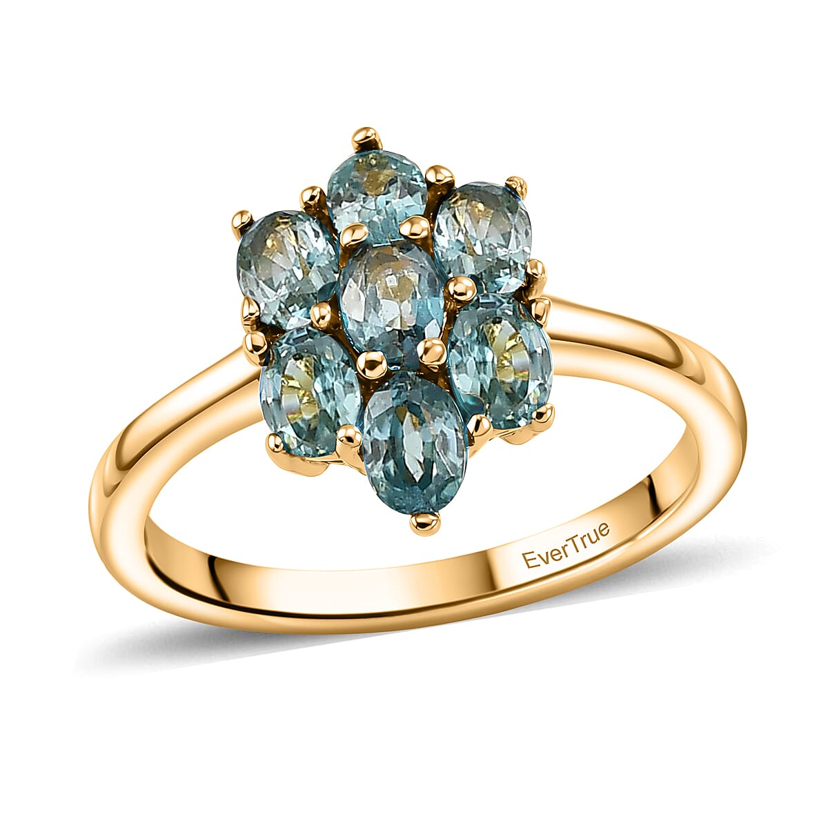 EverTrue Cambodian Blue Zircon Ring in 18K YG Plated (Size 6.0) 2.00 ctw