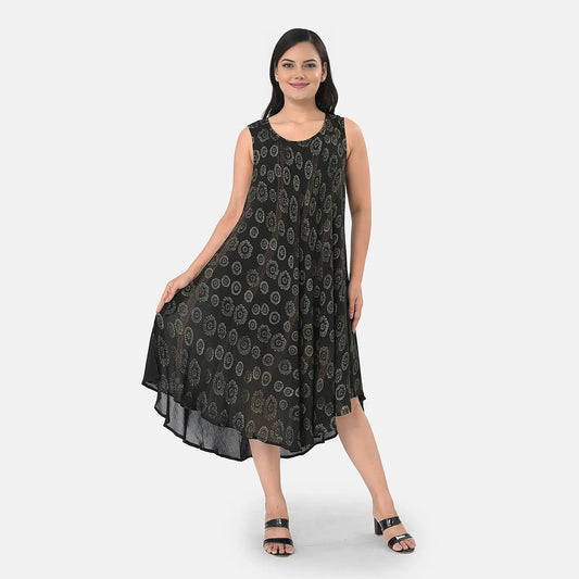 La Marey Black Block Print and Brush Paint with Umbrella Dress - One Size Fits Most