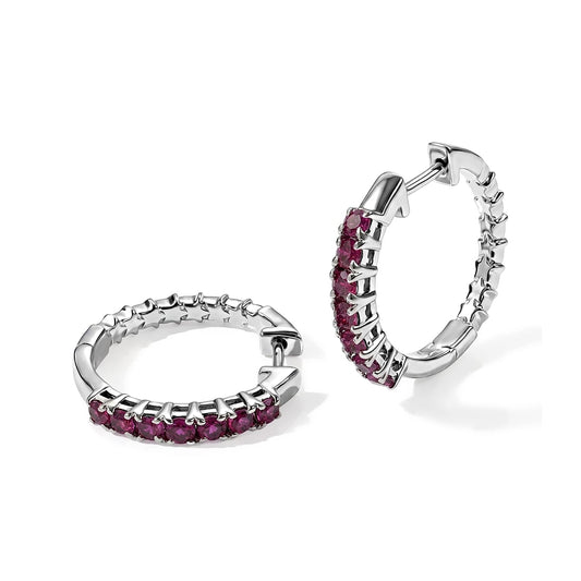 EverTrue Premium Lotus Garnet Hoop Earrings in Platinum Bond 1.20 ctw