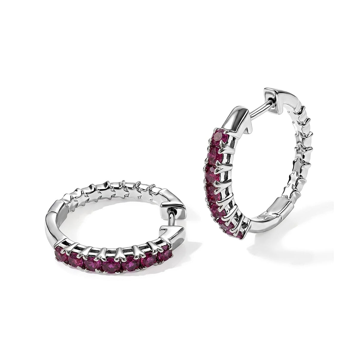 EverTrue Premium Lotus Garnet Hoop Earrings in Platinum Bond 1.20 ctw