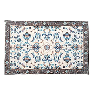 Livmore White & Teal Blue Pile Rug