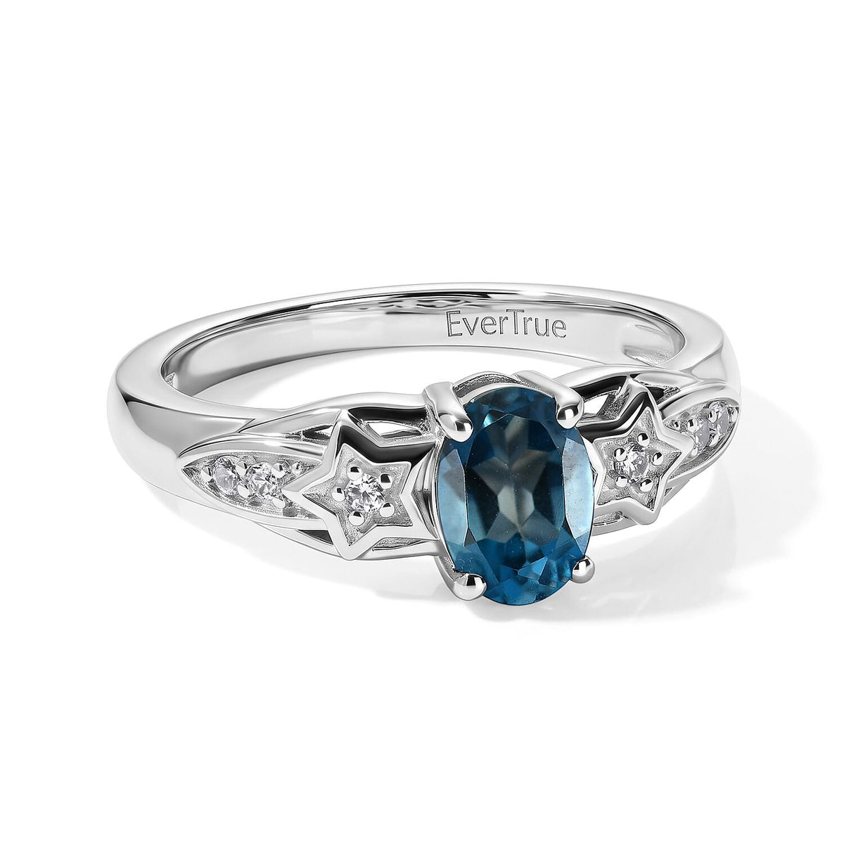 EverTrue London Blue Topaz and White Zircon 1.00 ctw Ring in Platinum Bond (Size 6)