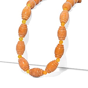 EverTrue Yellow Aventurine and Yellow Quartzite 285.00 ctw Beaded Necklace (18-20Inches) in ION Plated YG Stainless Steel