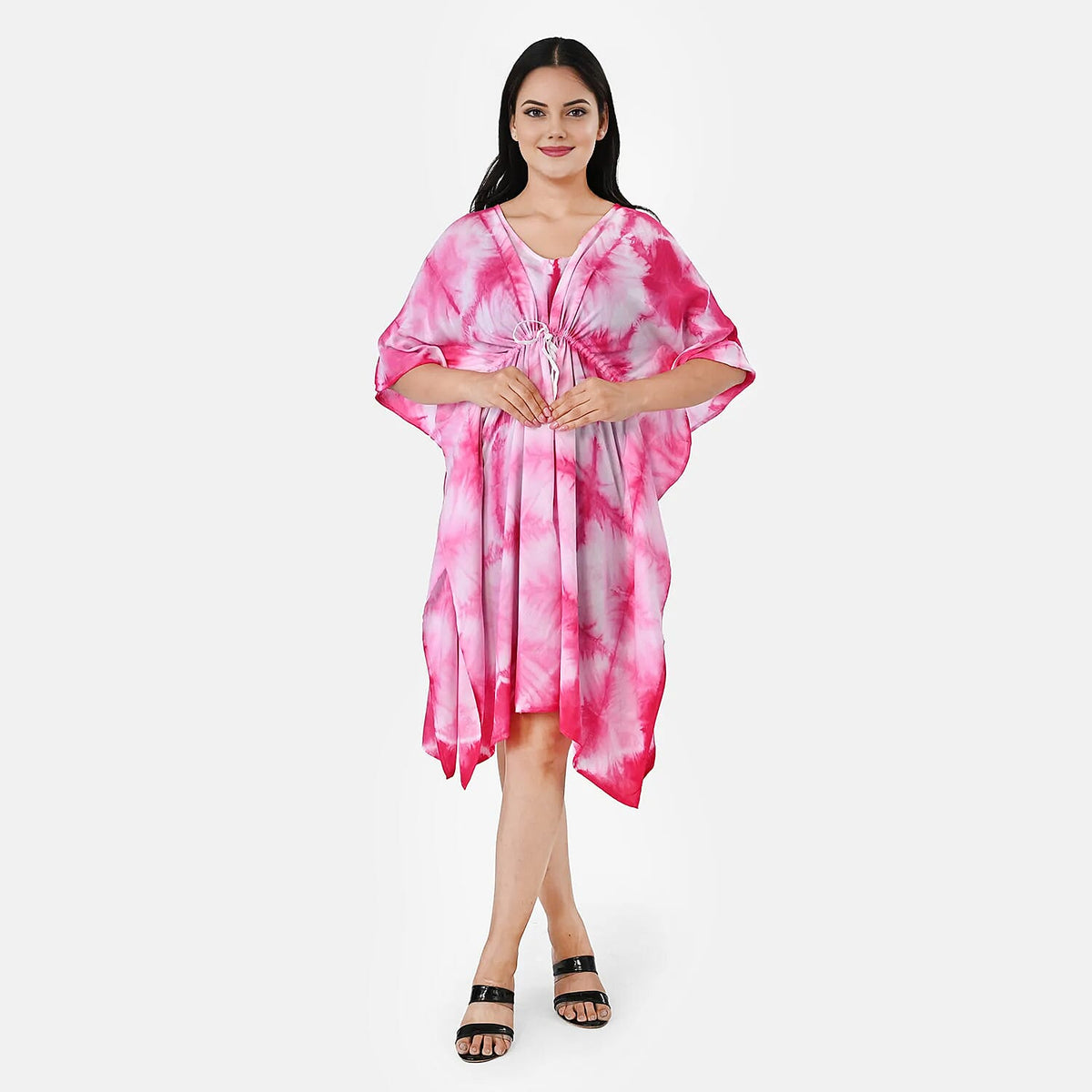 La Marey Pink Tie Dye Short Kaftan with Drawstring -One Size Fits Most