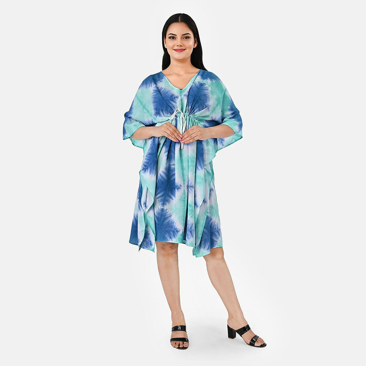 La Marey Pink Tie Dye Short Kaftan with Drawstring -One Size Fits Most