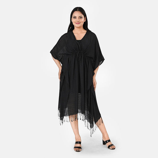TLV La Marey Black Short Kaftan with Drawstring - One Size Fits Most