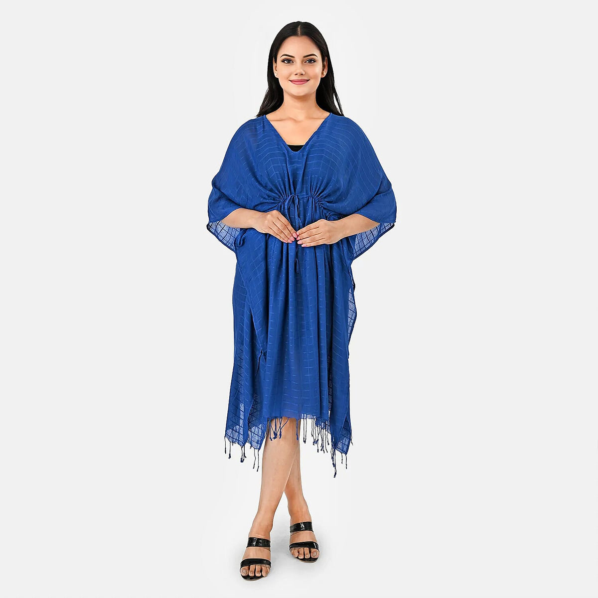 TLV La Marey Black Short Kaftan with Drawstring - One Size Fits Most