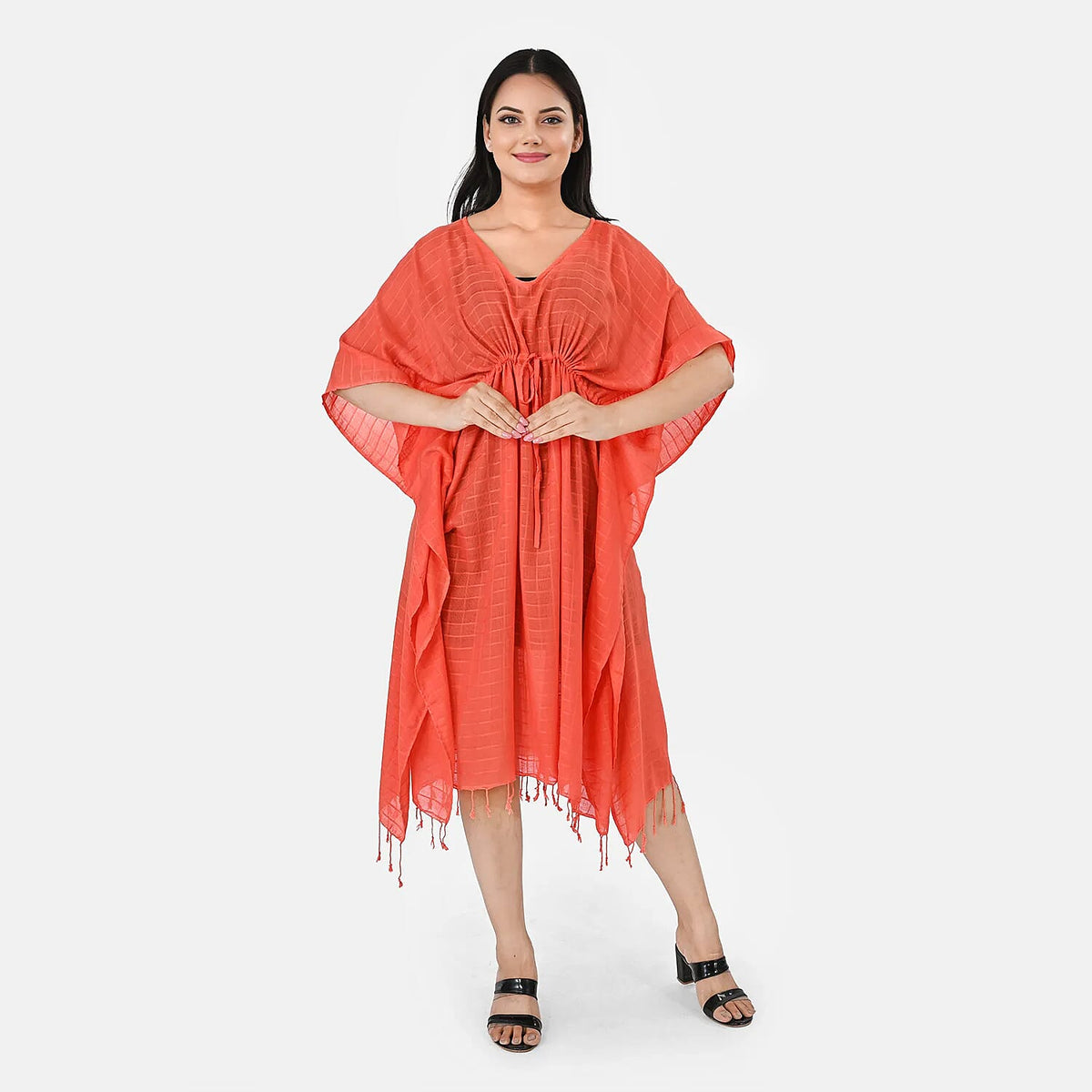 TLV La Marey Black Short Kaftan with Drawstring - One Size Fits Most