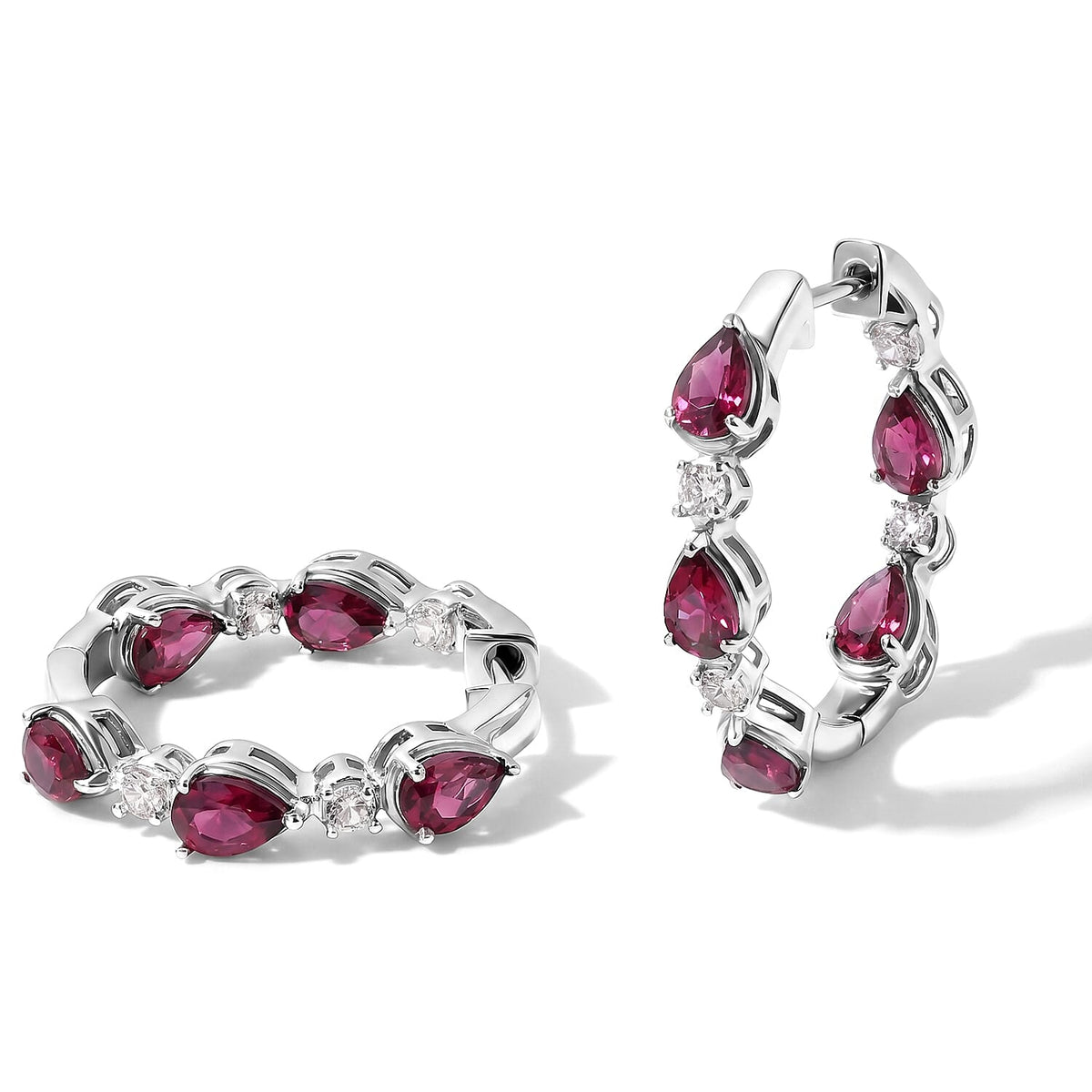 EverTrue Cherry Citrine and White Zircon 4.50 ctw Hoop Earrings in Platinum Bond