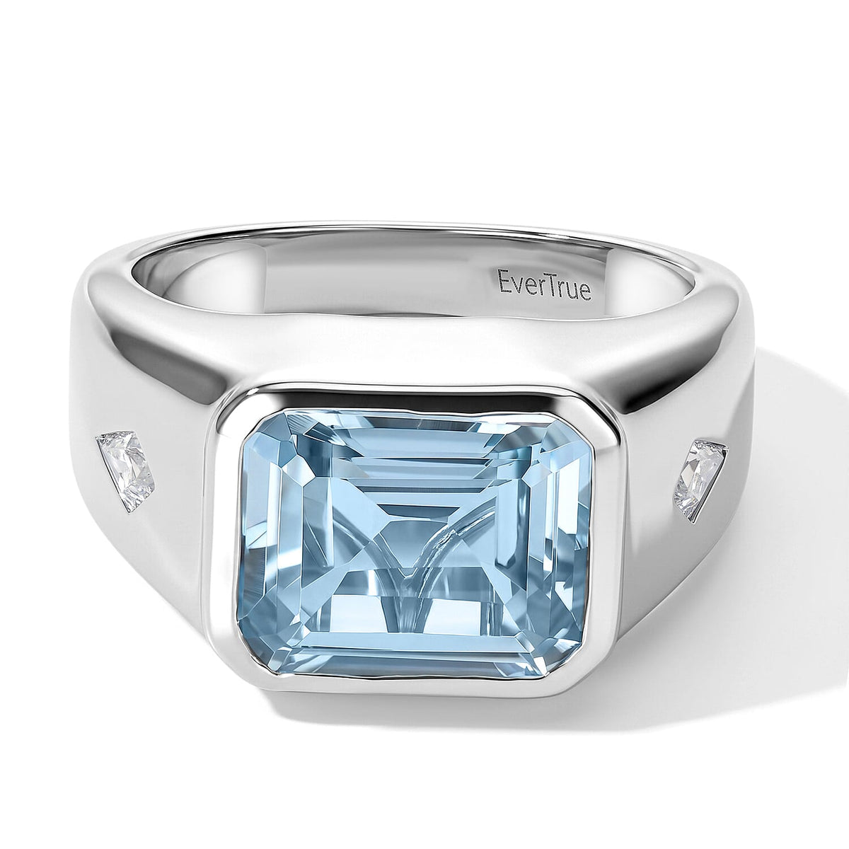 EverTrue Sky Blue Topaz, Moissanite Men''s Ring in Platinum Bond (Size 10.0) 7.15 ctw