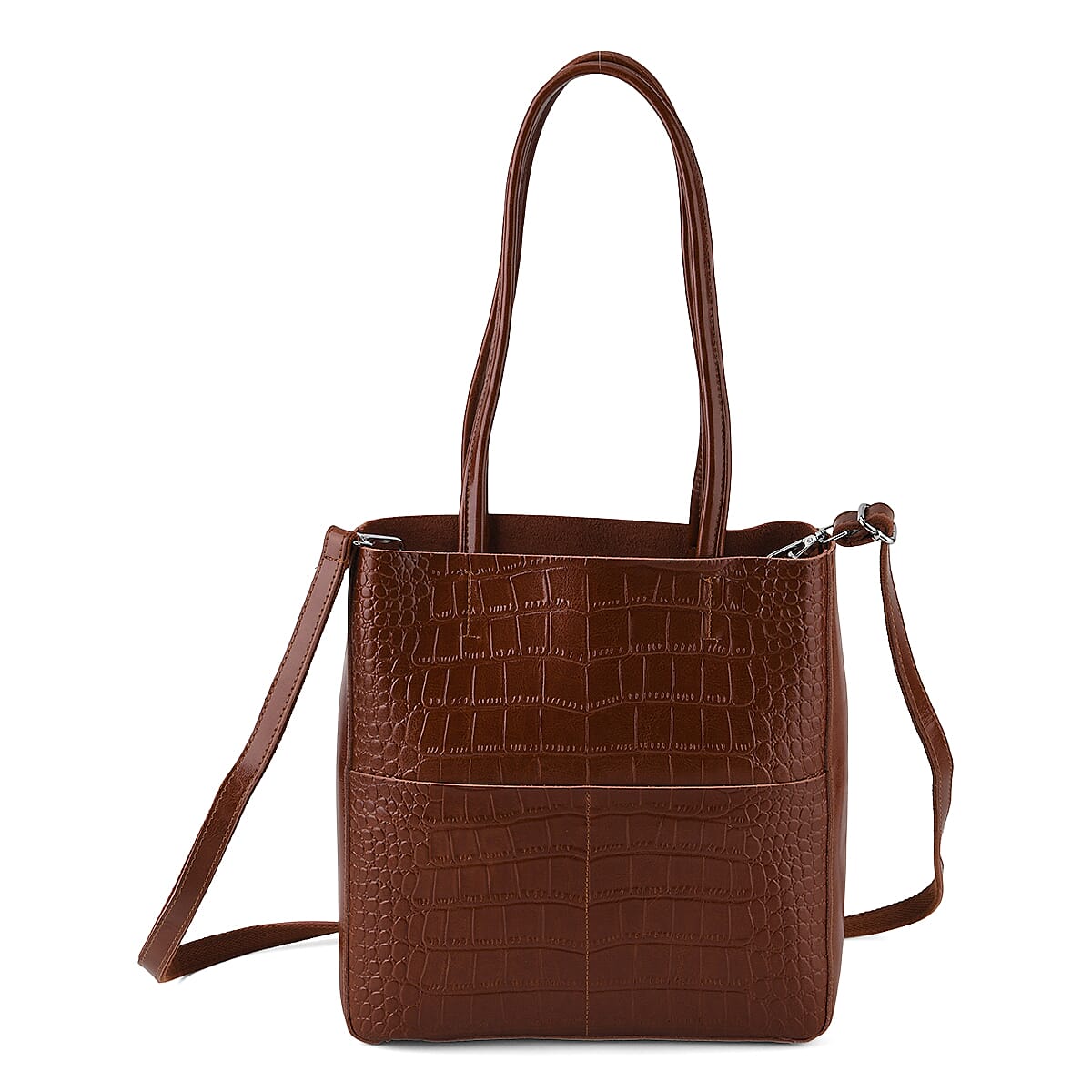 La Marey Dark Grey Crocodile Genuine Leather Crossbody Bag with Adjustable Strap