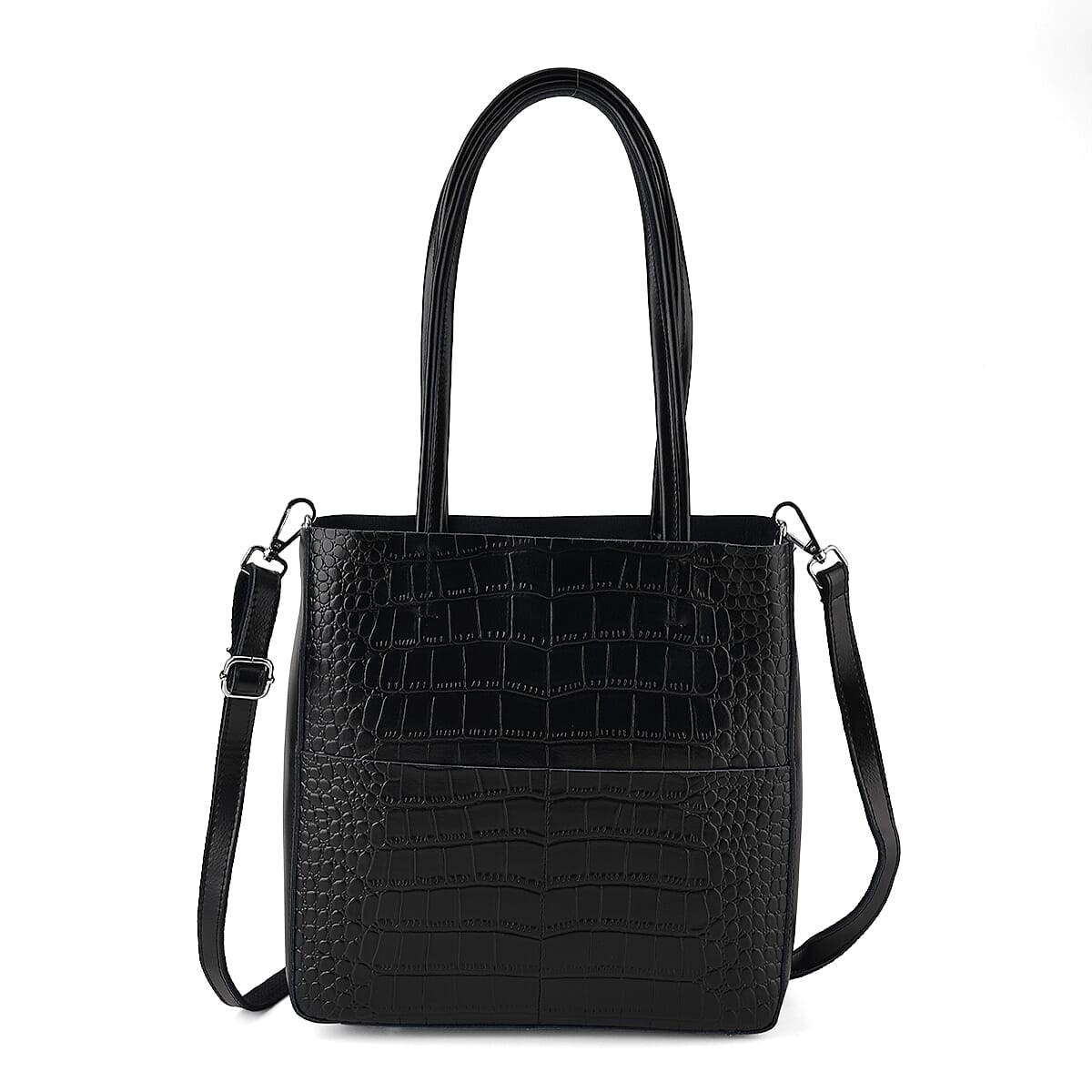 La Marey Dark Grey Crocodile Genuine Leather Crossbody Bag with Adjustable Strap