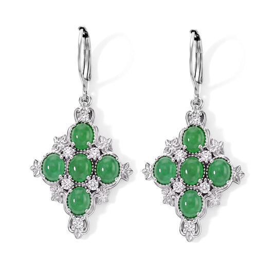 EverTrue Premium Green Jade (D) and White Zircon 5.20 ctw Earrings in 18K YG Plated and Platinum Bond