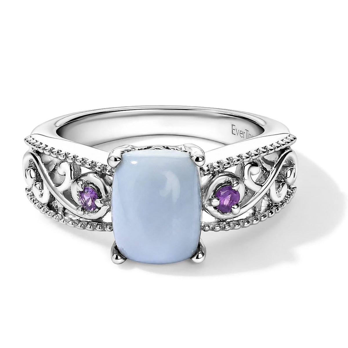 EverTrue Premium Oregon Blue Opal and African Amethyst 1.70 ctw Ring in Platinum Bond (Size 10.0)
