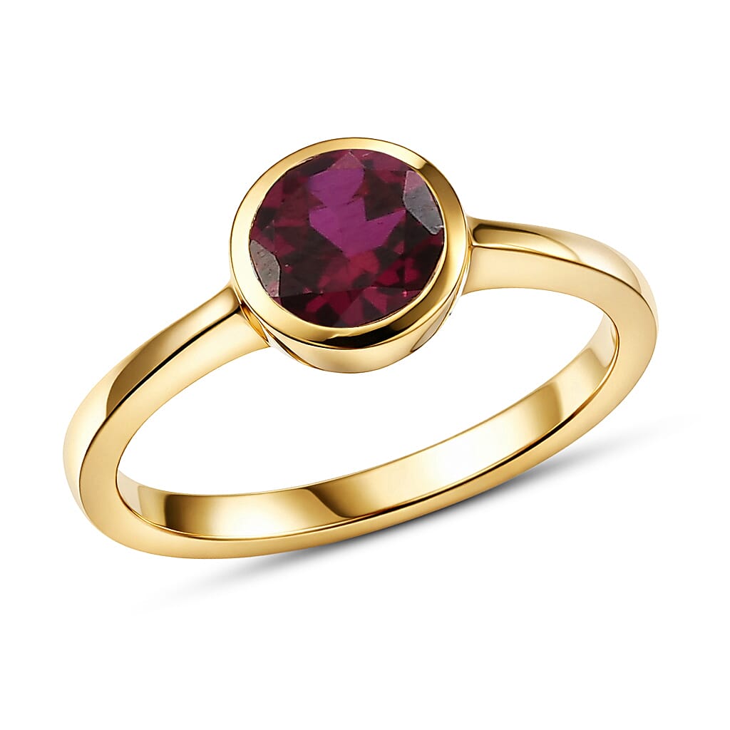 D'Joy Mozambique Garnet Solitaire Ring in 18K Vermeil YG Over Sterling Silver Size 10 0.90 ctw