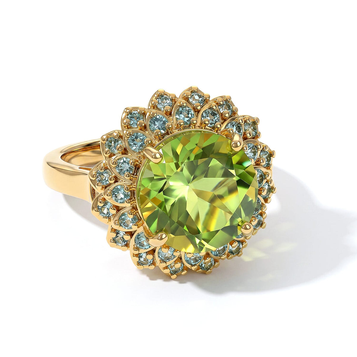 EverTrue Green Gold Quartz, Signity Pariaba and Ice Blue Topaz Ring 18K YG Plated (Size 10.0) 4.80 ctw